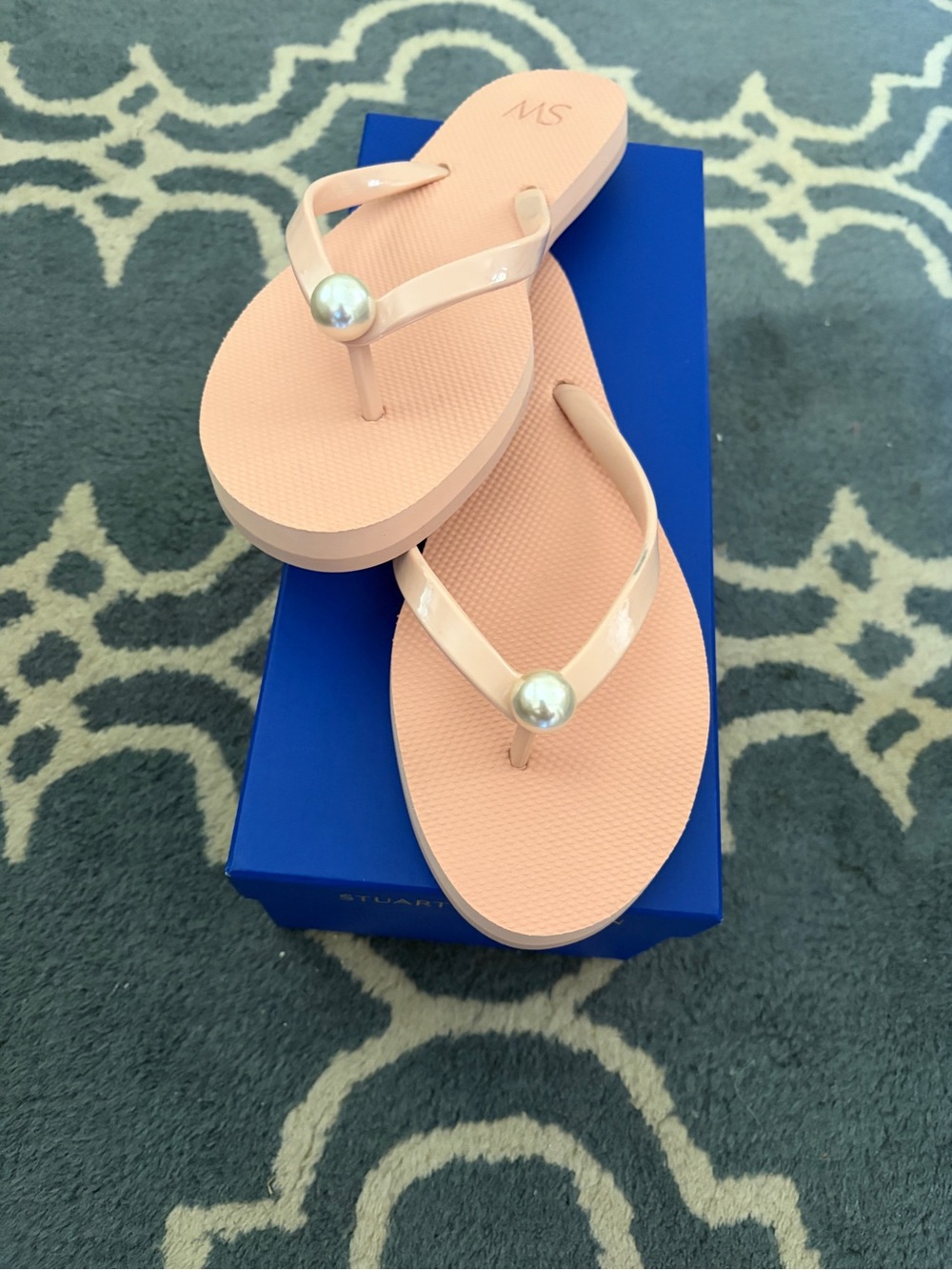 Stuart Weitzman Pink Pearl-Accent Jelly Flip Flops